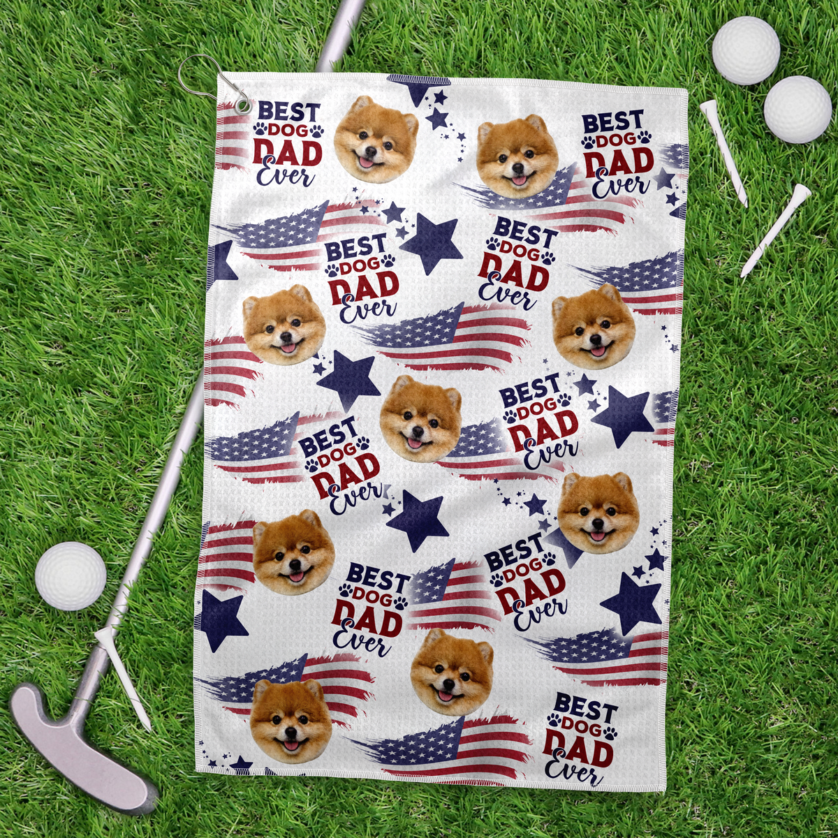 Custom Photo Best Dog Dad, Mom Ever USA Flag Dog, Cat Golf Towel LM32 893641