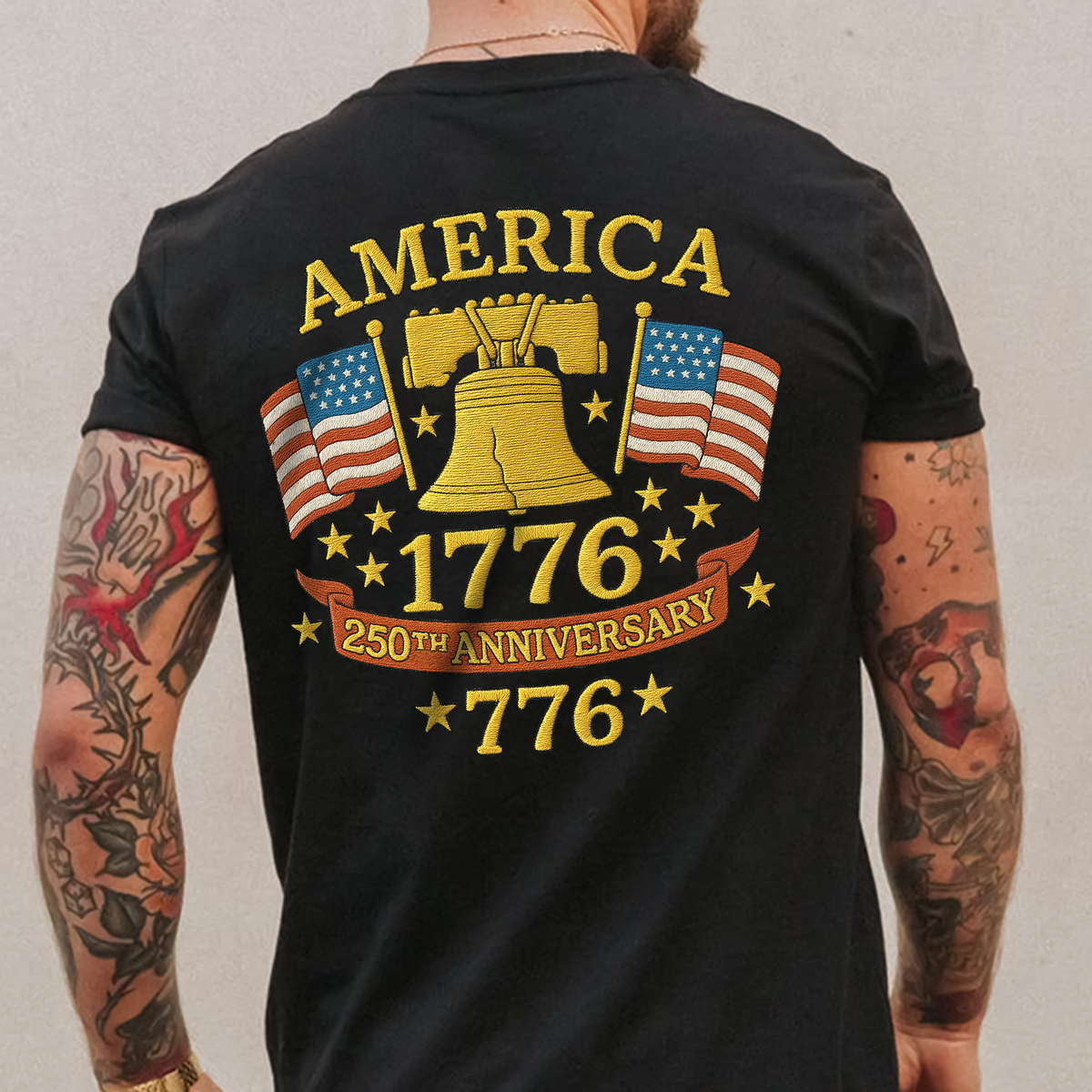 Anniversary Liberty Bell Embroidered Effect Back Side Dark Shirt America 250th Anniversary Shirt CH07 899190