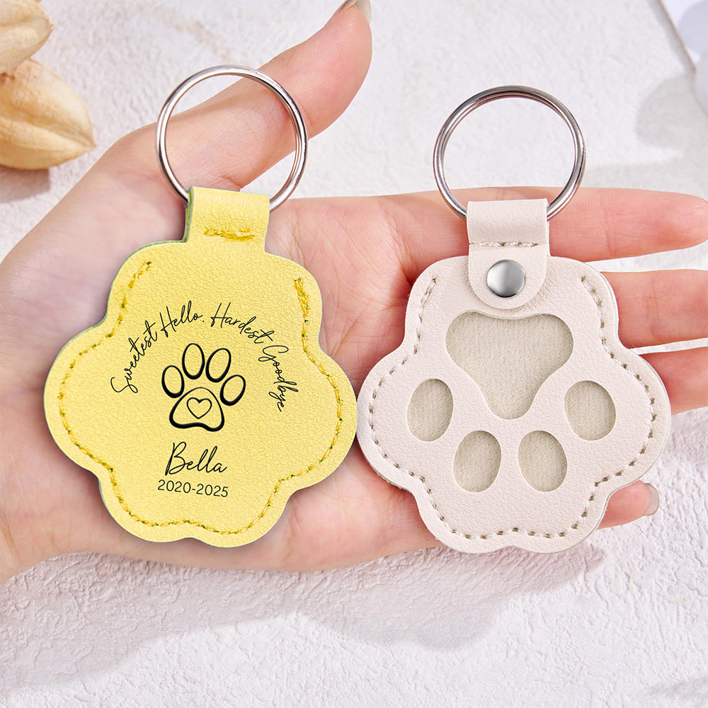 Custom Name Sweetest Hello Hardest Goodbye Leather Paw Keychain LM32 895735