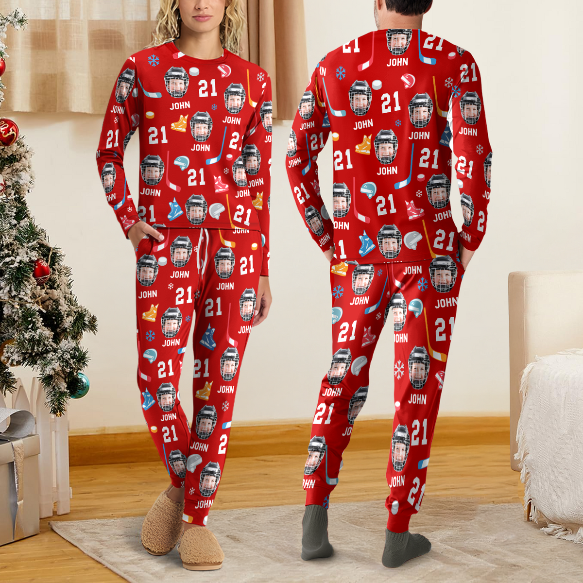 Custom Face Photo With Hockey Sport Sleepwear HO82 900046