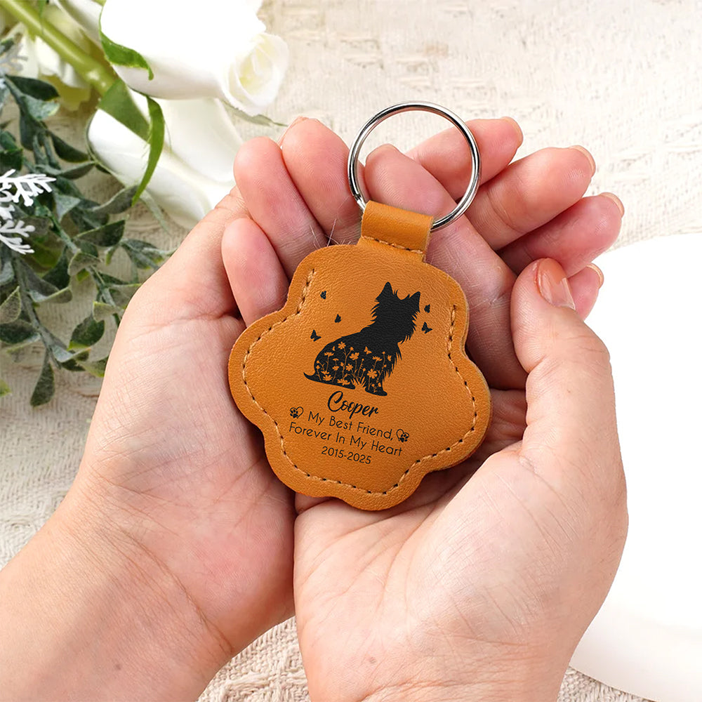 Custom Floral Dog My Best Friend Memorial Leather Paw Keychain LM32 895733