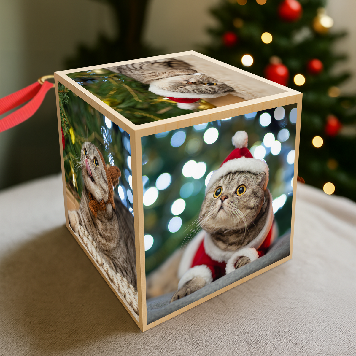 Custom Cat Photo Merry Christmas Cube Ornament For Cat Lover TH10 894611