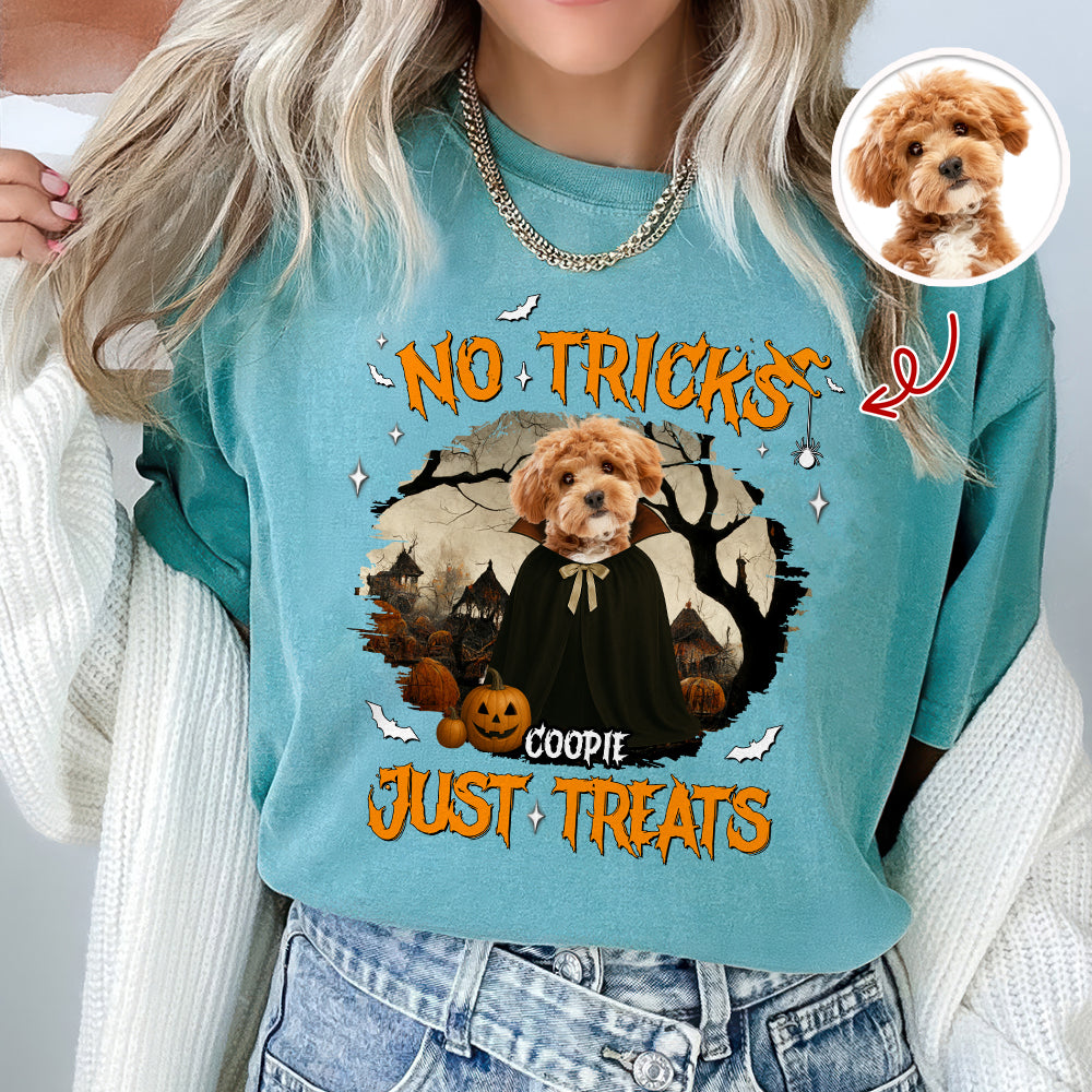 No Tricks Just Treats Custom Halloween Dog Photo Comfort Color Shirt CH07 899448