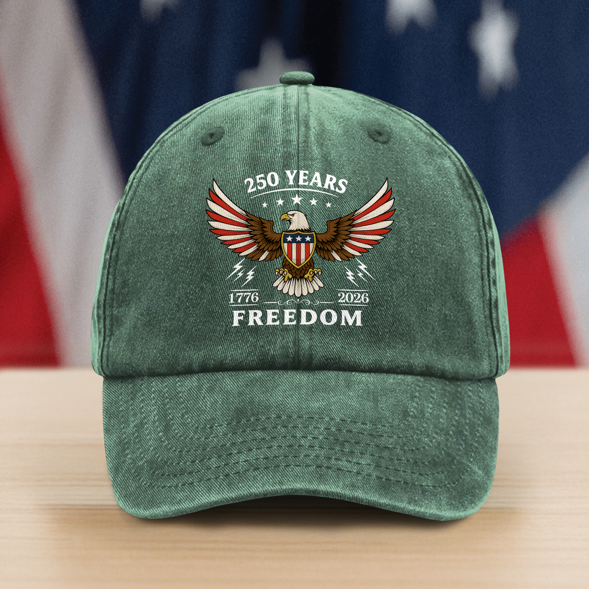 America 250th Anniversary 1776 - 2026 250 Years of Freedom Washed Denim Baseball Cap CH07 899776
