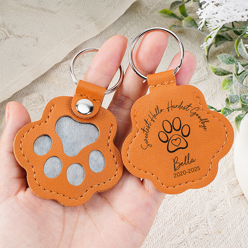Custom Name Sweetest Hello Hardest Goodbye Leather Paw Keychain LM32 895735