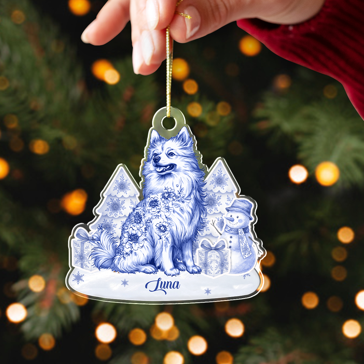 Personalized Name Dog Toile De Jouy Christmas Acrylic Ornament LM32 895045