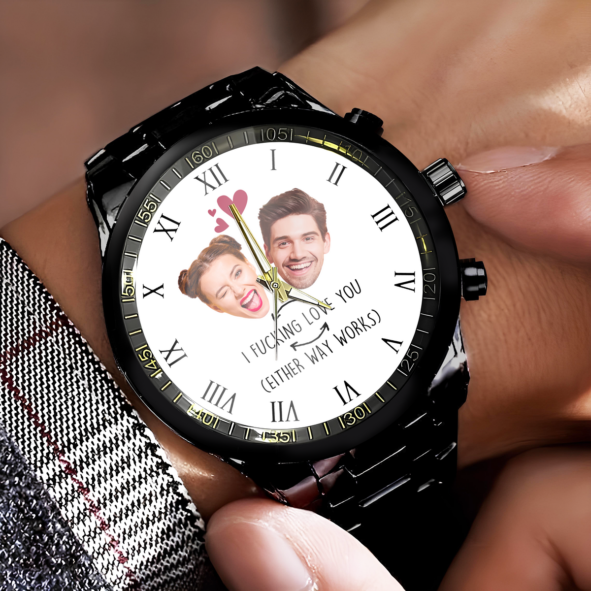 Custom Photo Face Tattoo Couple - Personalized Photo Men's Wrist Watch HO82 893796