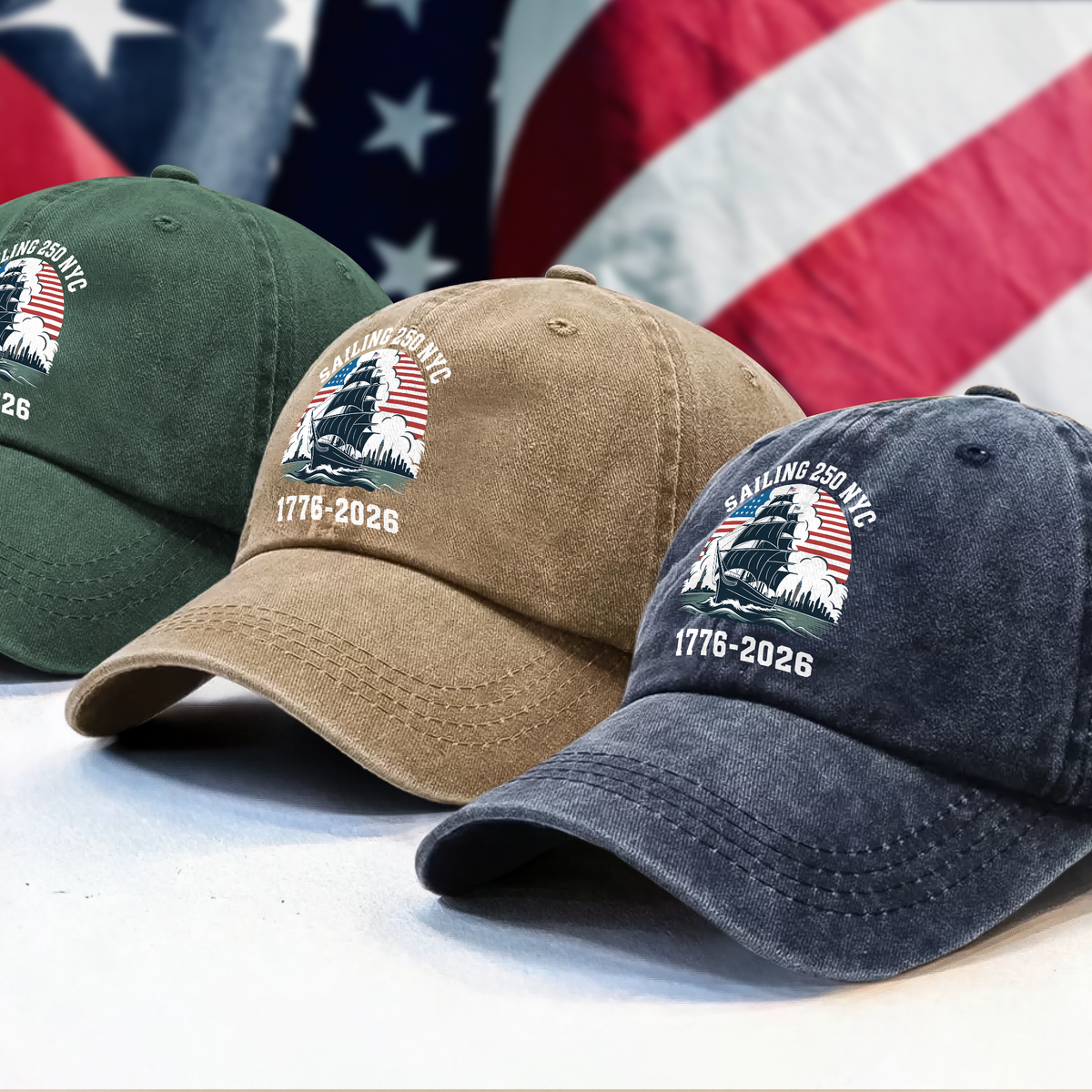 America 250th Anniversary 250 Years NYC USA Washed Denim Baseball Cap CH07 896738