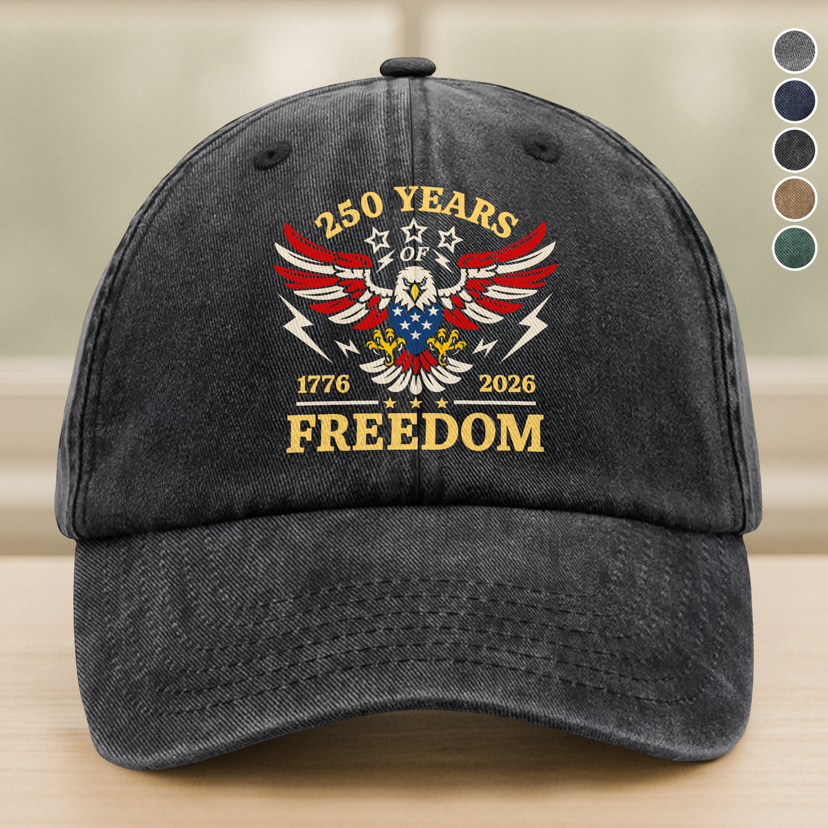 250 Years Of Freedom 1776 - 2026 USA 250th Anniversary Washed Denim Baseball Cap HA75 898052