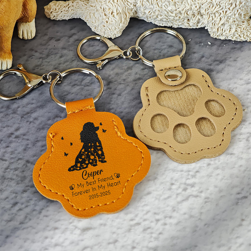 Custom Floral Dog My Best Friend Memorial Leather Paw Keychain LM32 895733