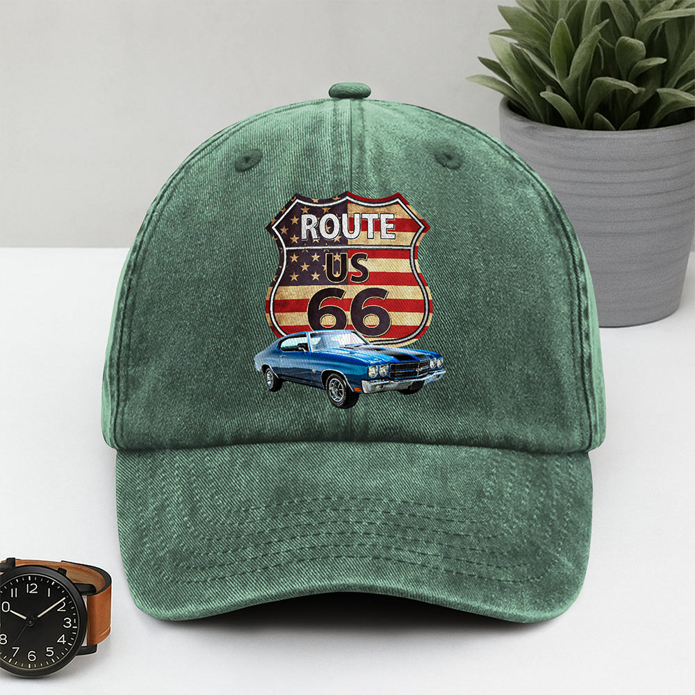Custom Photo Route US 66 Car Washed Denim Baseball Cap HA75 897810