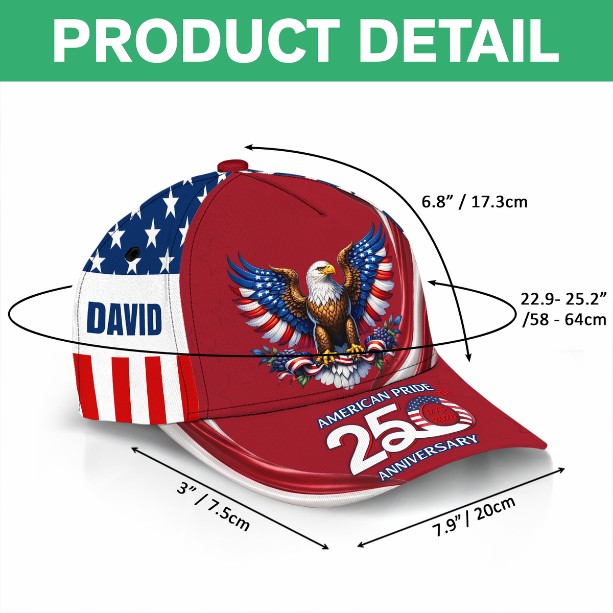 Custom Name American Pride Patriotic 250th Anniversary Eagle Classic Cap HA75 921144