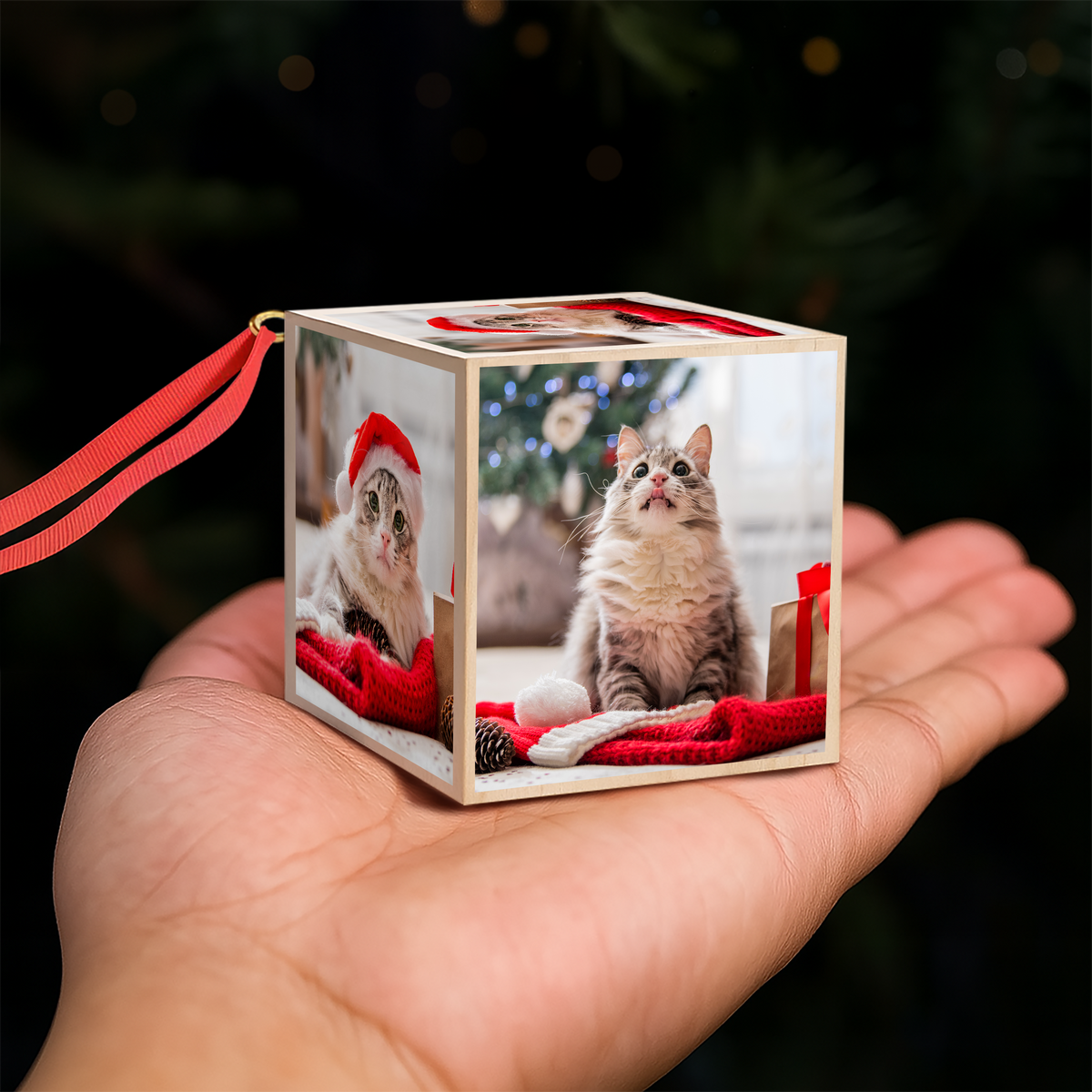Custom Cat Photo Merry Christmas Cube Ornament For Cat Lover TH10 894611