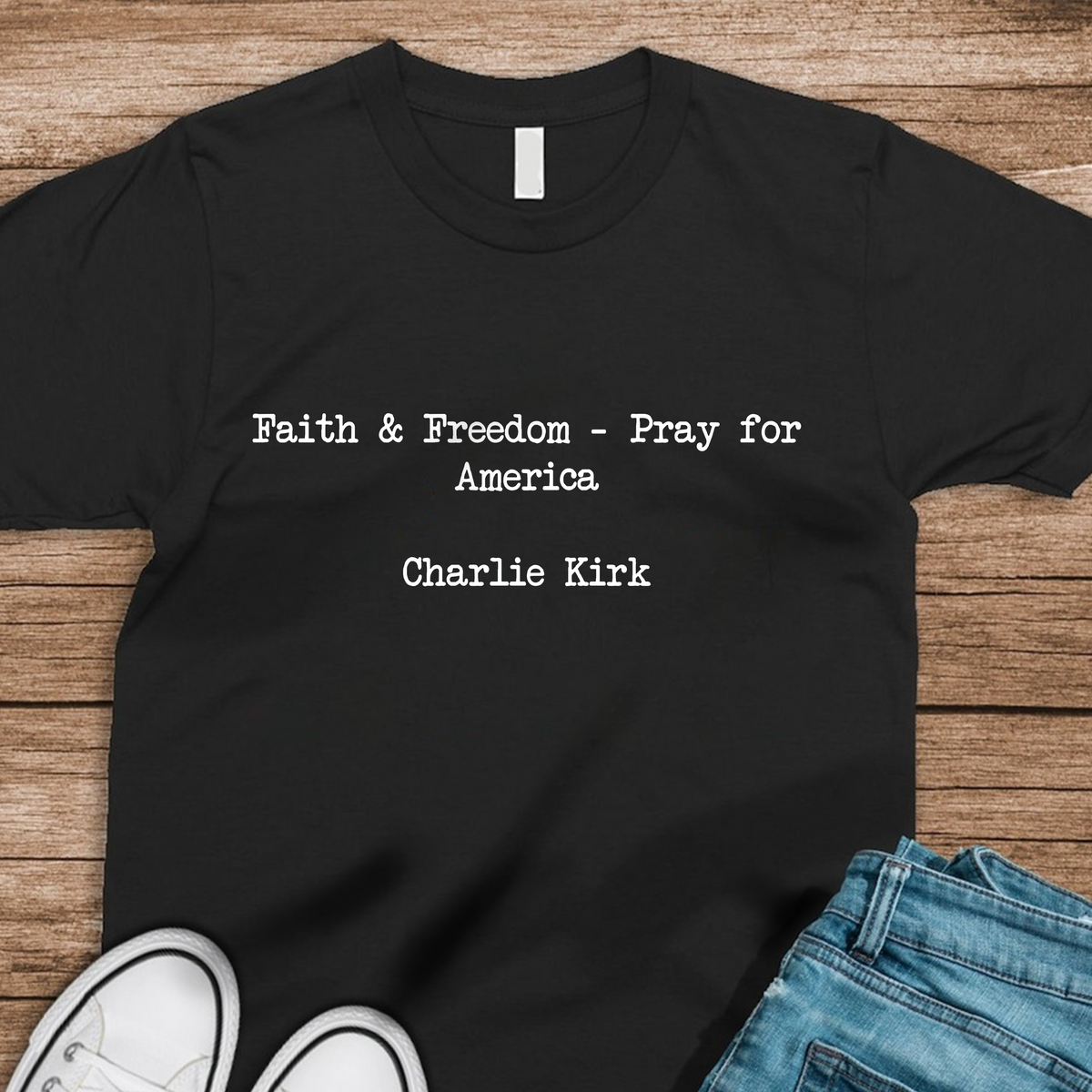 Pray for America: Faith & Freedom Charlie Kirk Christian Dark Shirt LM32 65417