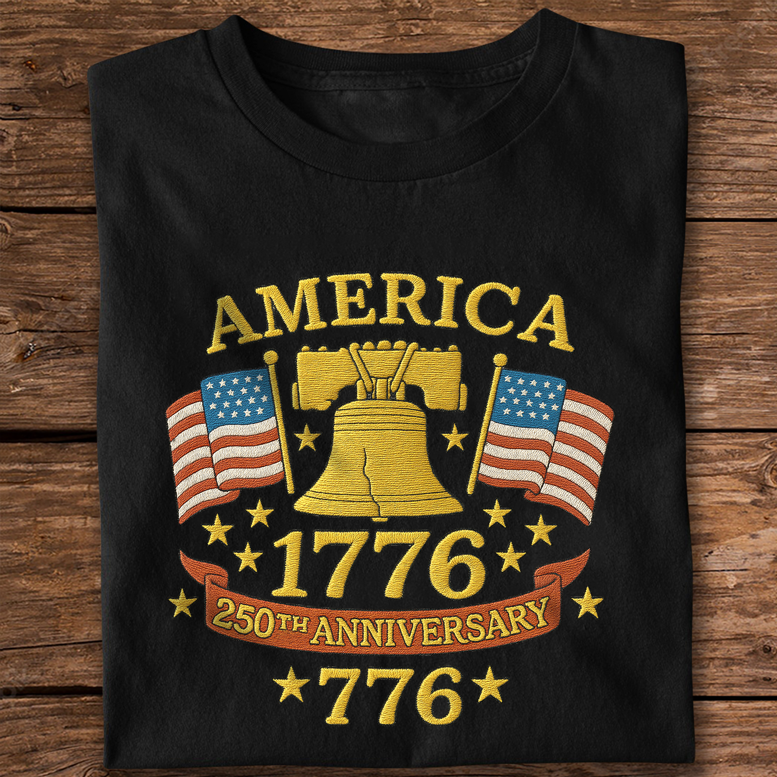 Anniversary Liberty Bell Embroidered Effect Dark Shirt America 250th Anniversary Shirt CH07 899188