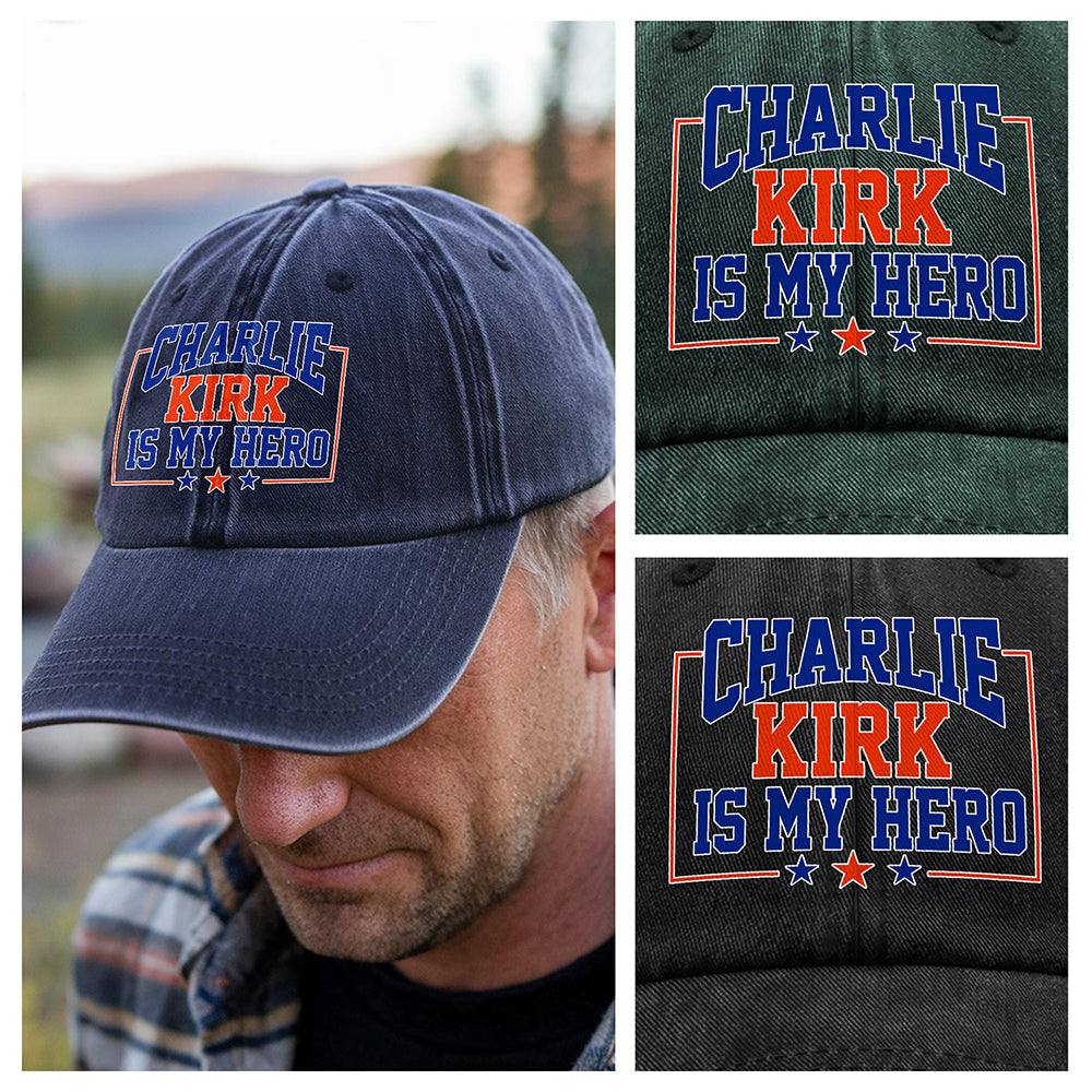 Charlie Kirk Is My Hero Washed Denim Baseball Cap TH10 64473