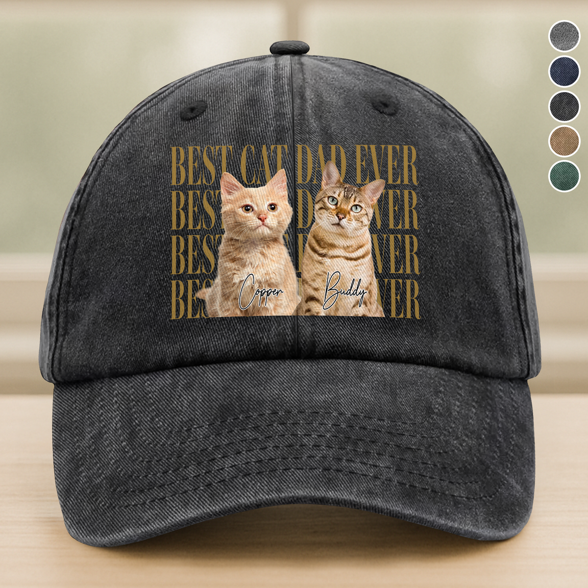 Custom Vintage Photo Best Dog Dad Ever, Best Cat Dad Ever Washed Denim Baseball Cap CH07 911534
