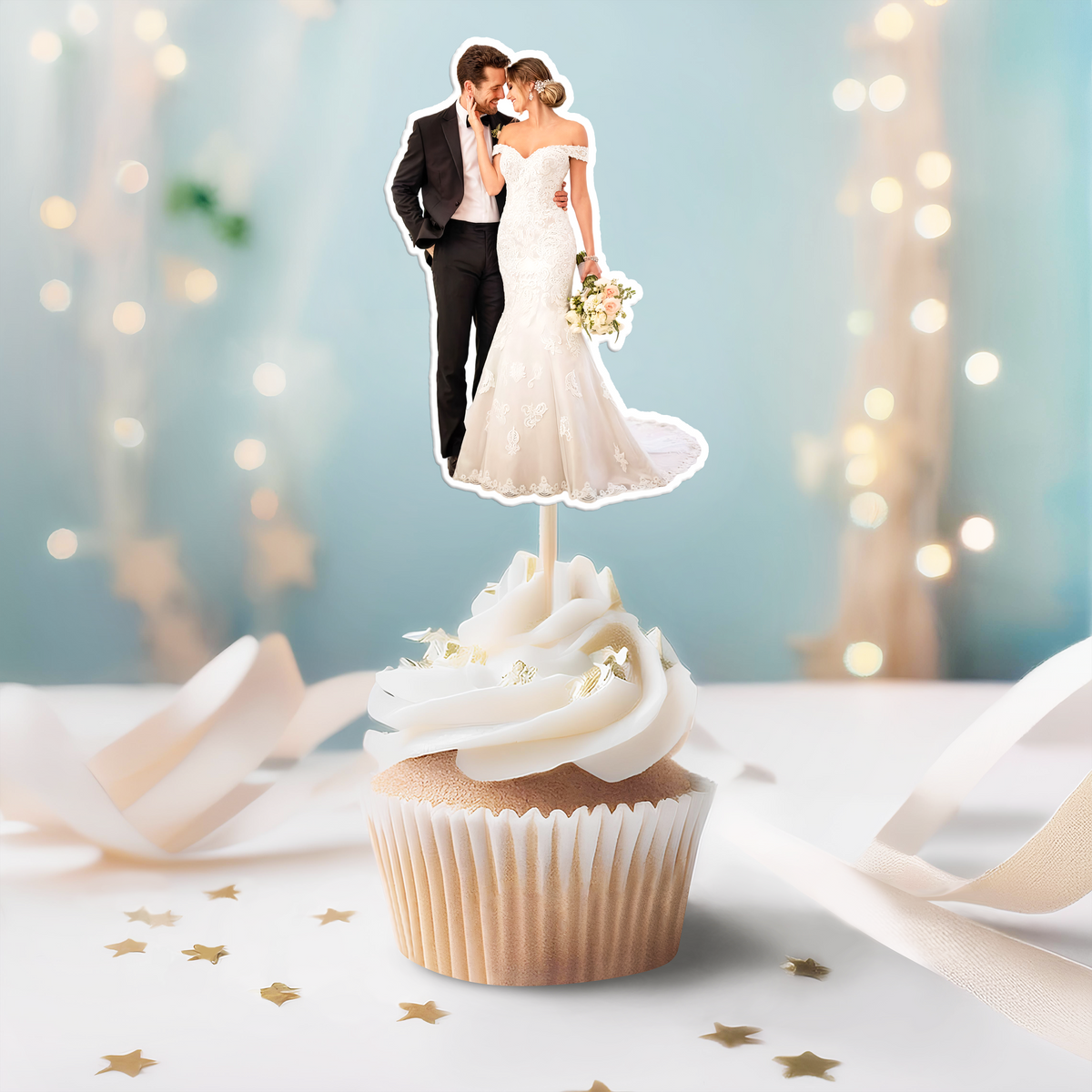 Custom Photo Happy Wedding Day Cupcake Toppers HO82 893638