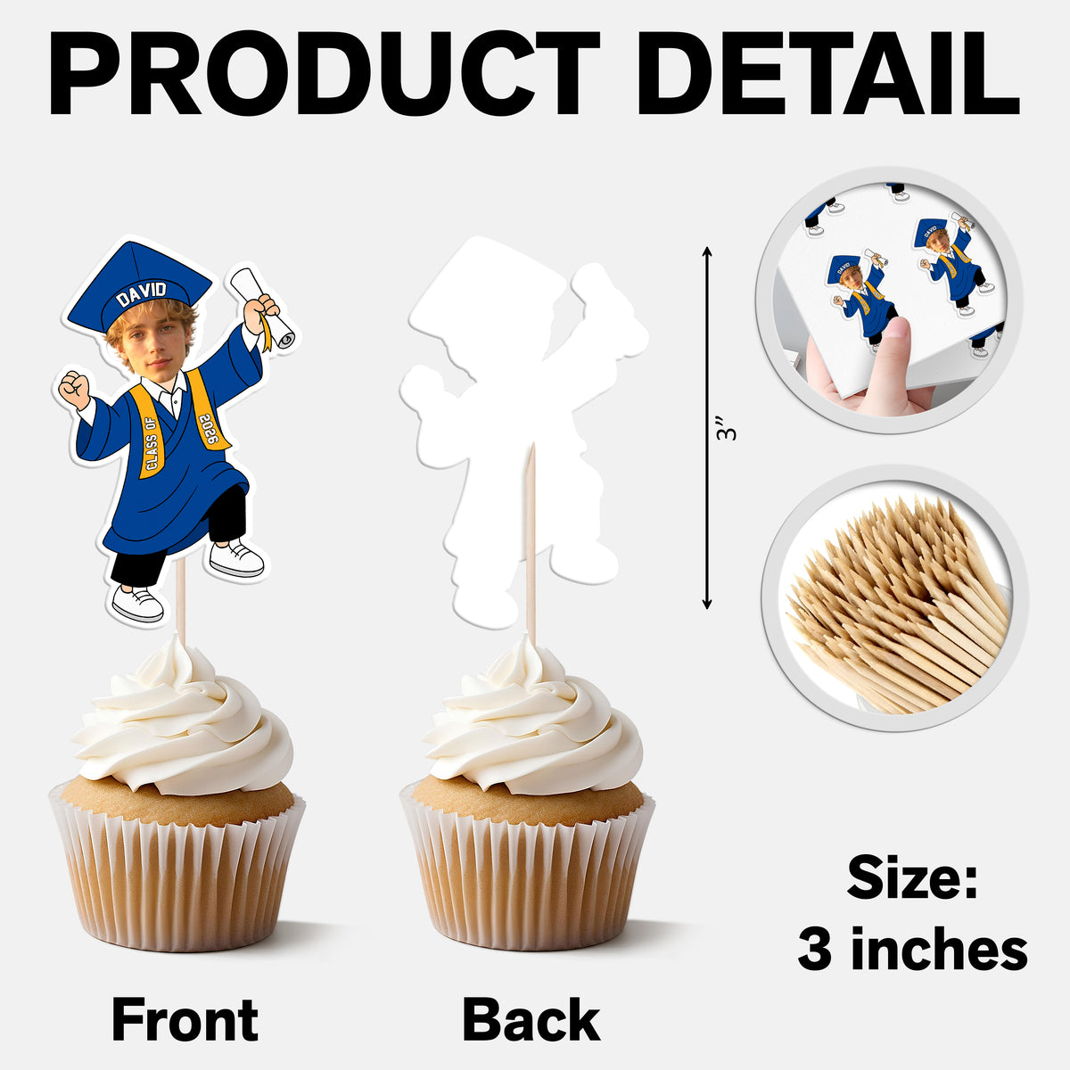 Custom Funny Face Class of 2026 Graduation Cupcake Toppers, Personalized Grad Party Decor CH07 896786