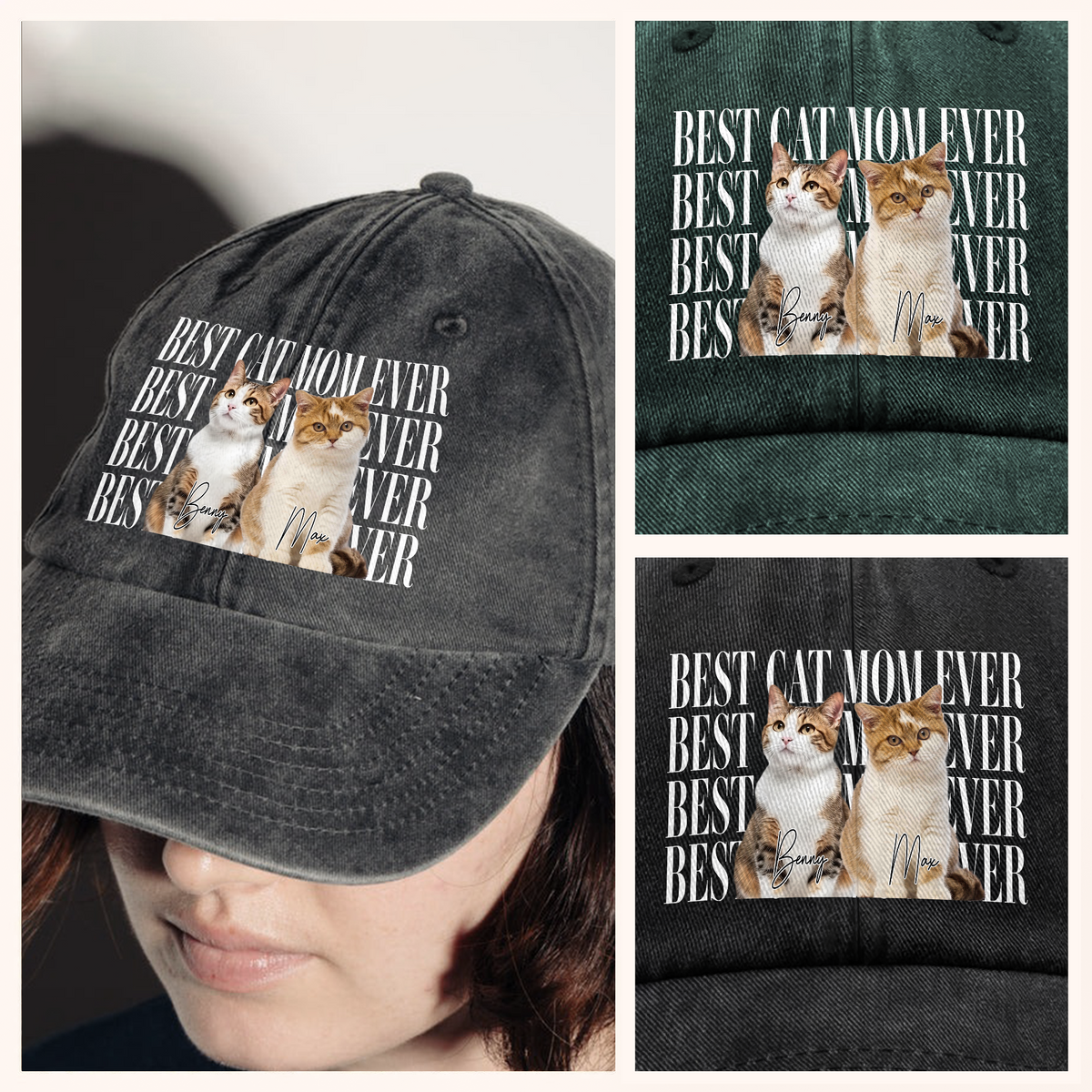 Custom Vintage Photo Best Dog Dad Ever, Best Cat Dad Ever Washed Denim Baseball Cap CH07 911534