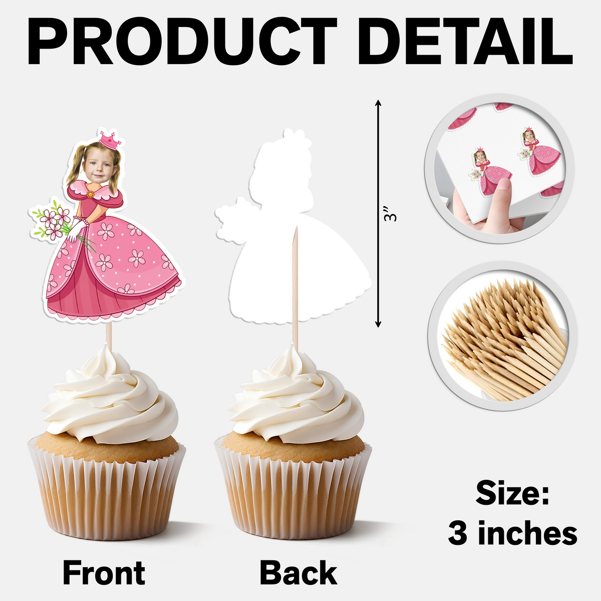 Custom Photo Princess Cupcake Toppers Personalized Birthday Gift Princess Party Decor CH07 895436