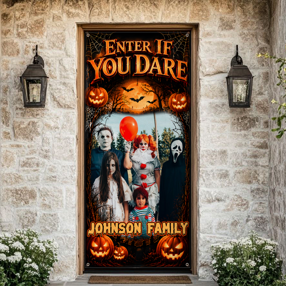 Custom Family Name & Photo Enter If You Dare Halloween Door Cover - Door Decorations HO82 903128