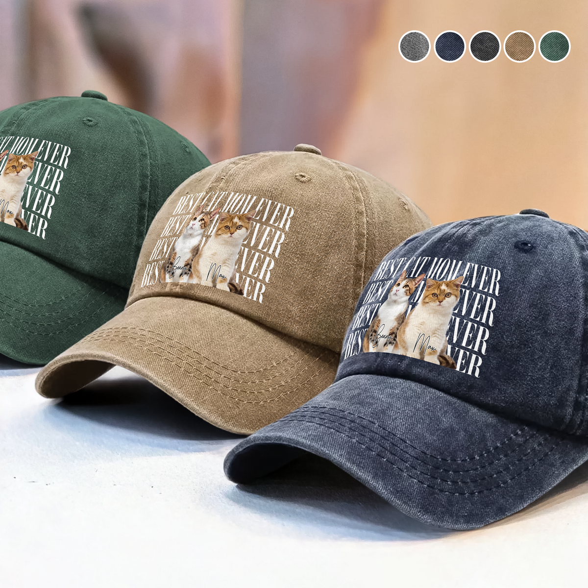 Custom Vintage Photo Best Dog Dad Ever, Best Cat Dad Ever Washed Denim Baseball Cap CH07 911534