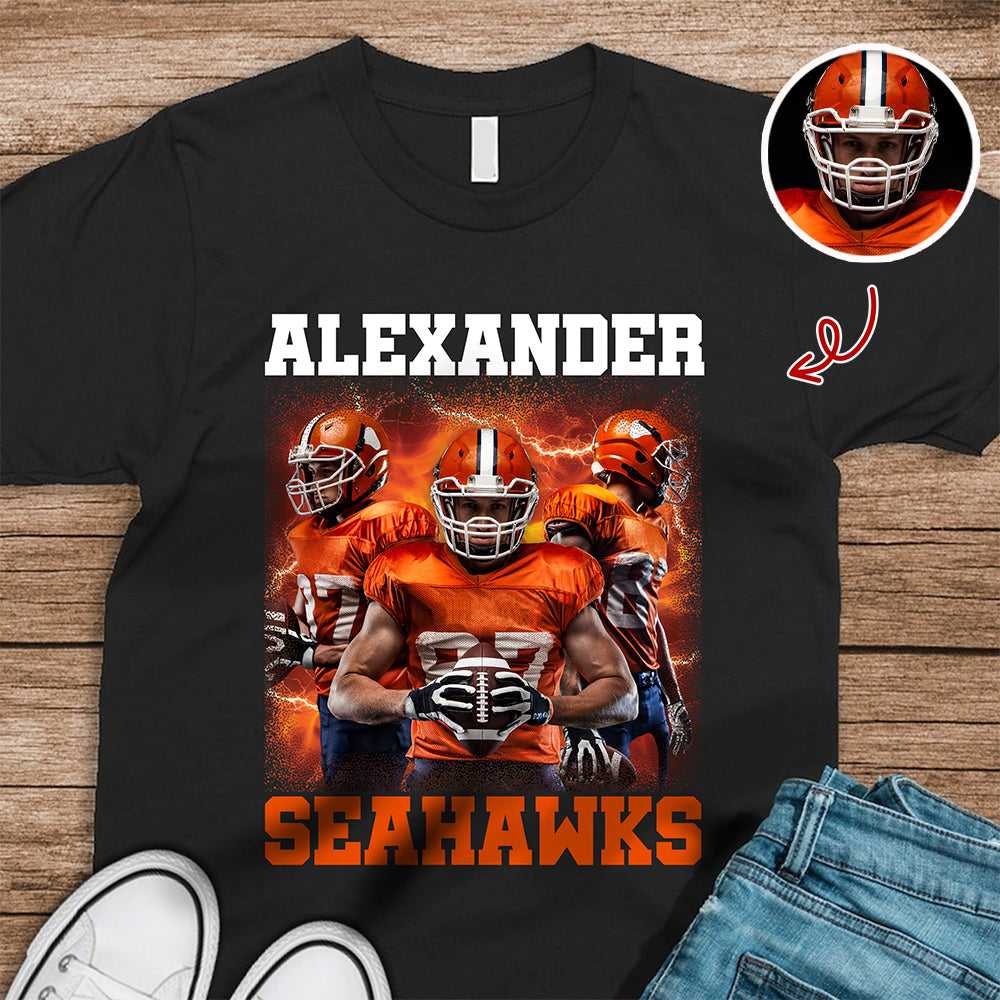 Custom Photo Football Player Bootleg Tee - Personalized Dark Shirt CH07 899480