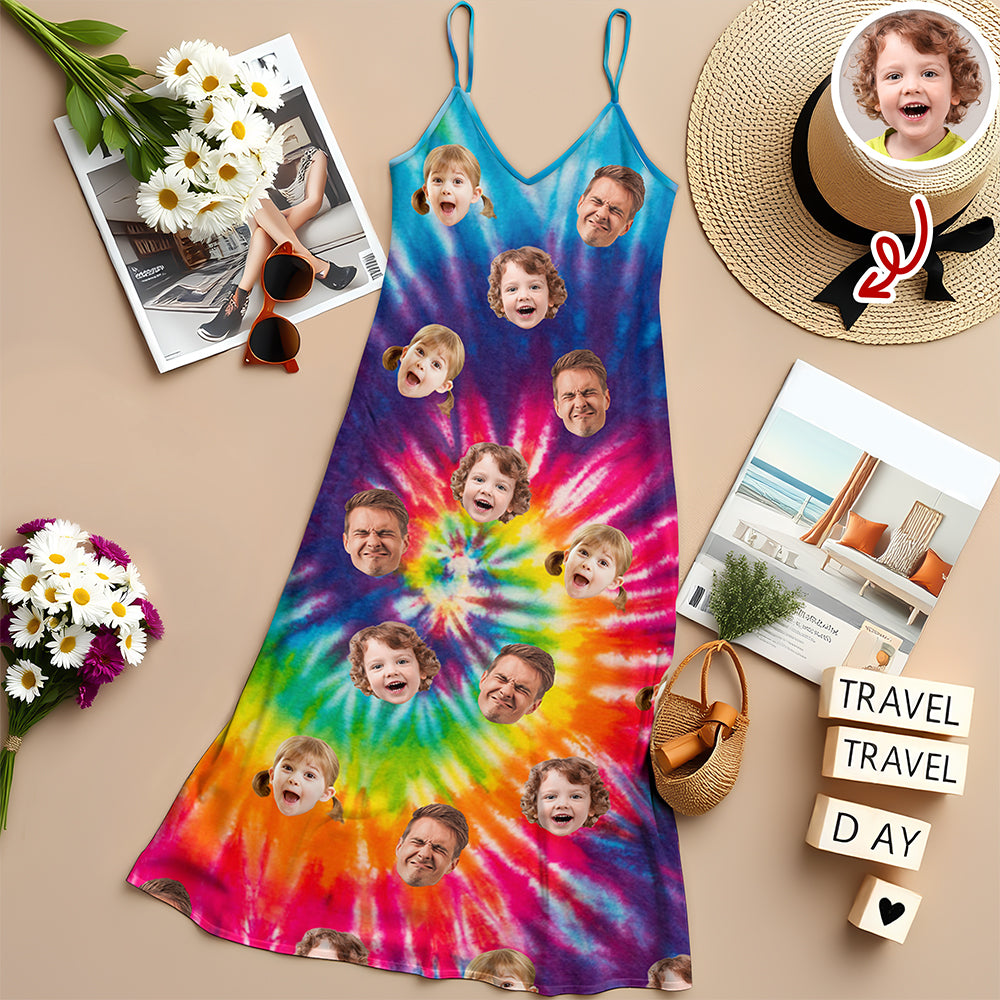 Custom Human Photo Tie Dye Background Hawaii Cami Maxi Dress HO82 901994