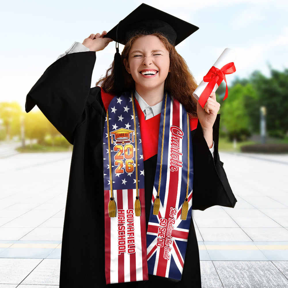 Country Flag Class of 2026 - We Are So Proud of You Stoles Sash, Graduation Gift, Senior Gift CH07 910056