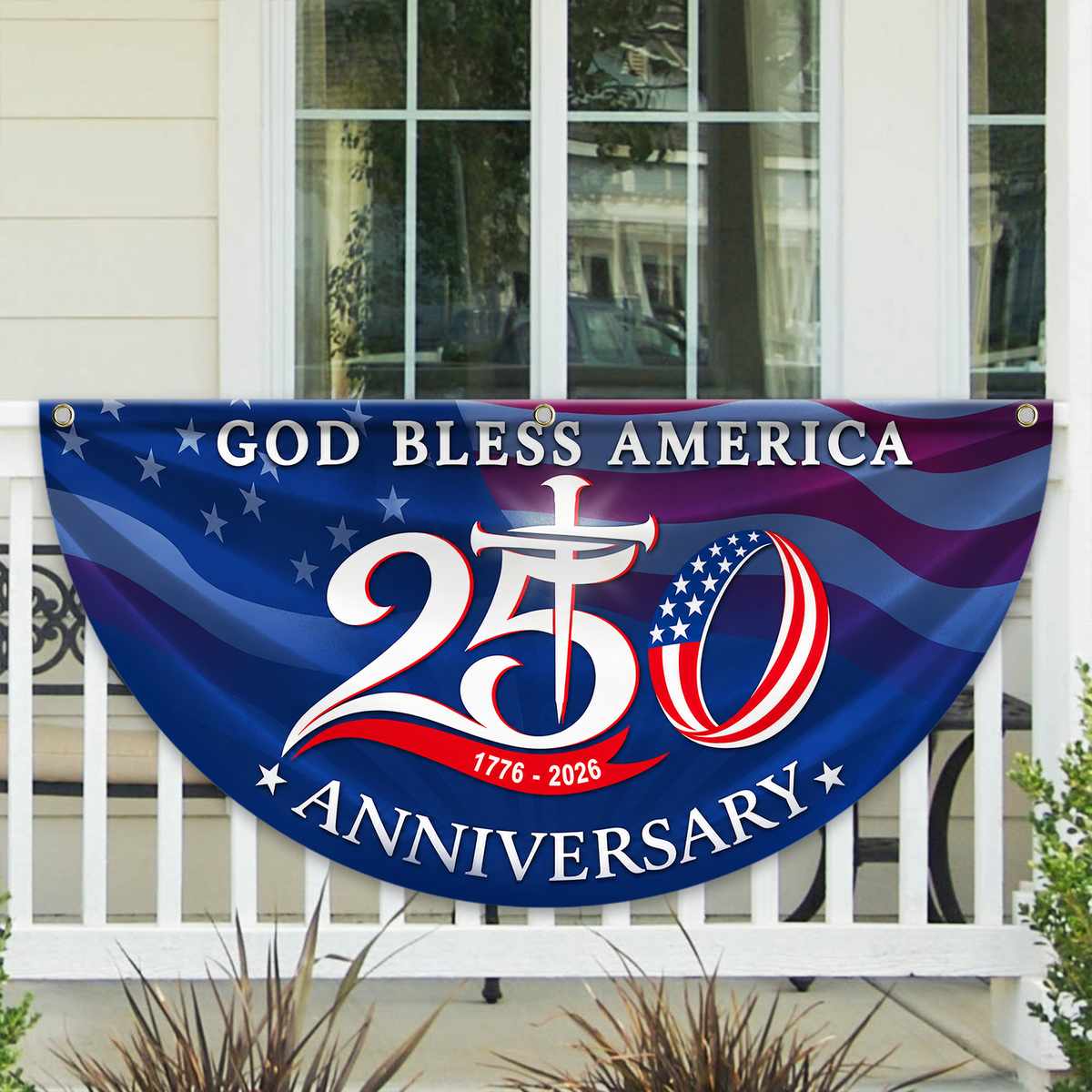 Custom Name Patriotic 250th Anniversary God Bless America 1776-2026 Non-Pleated Fan Flag HO82 902802