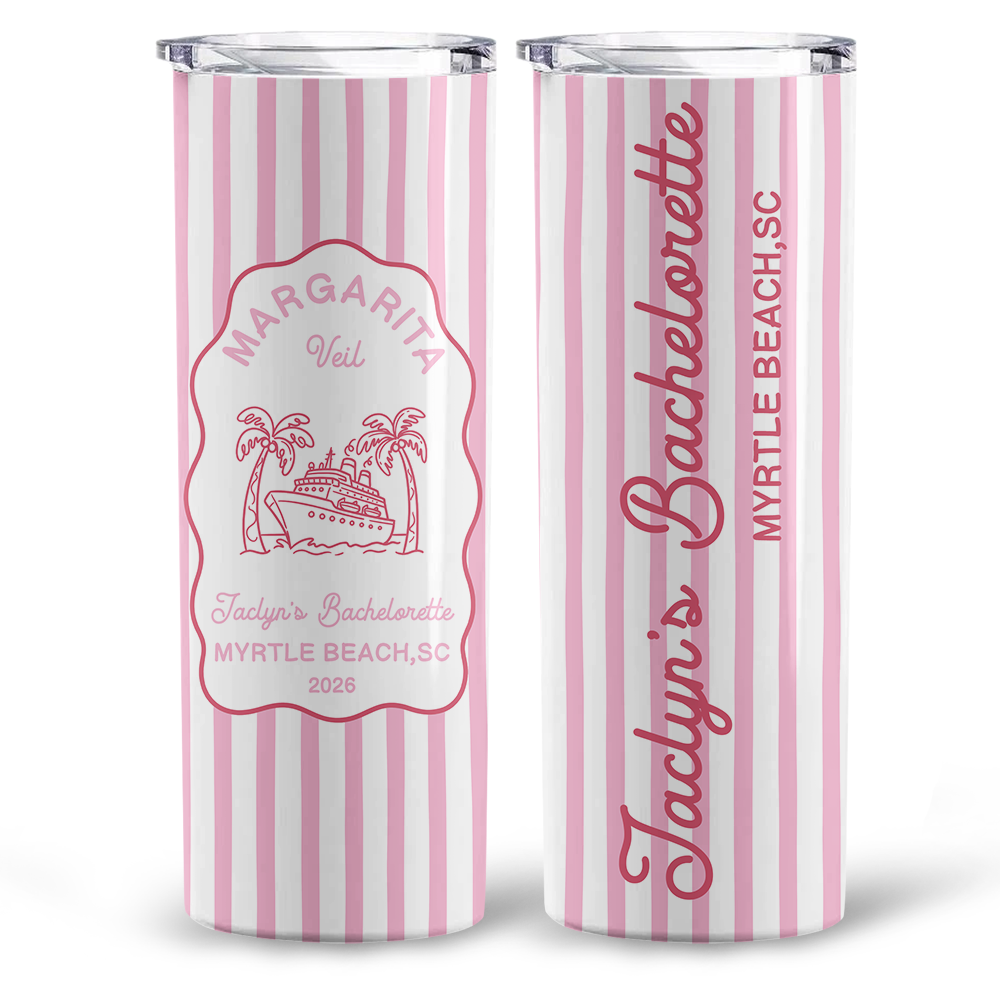 Custom Name Beach Icon Skinny Tumbler - Personalized Summer Party Cup HO82 902992