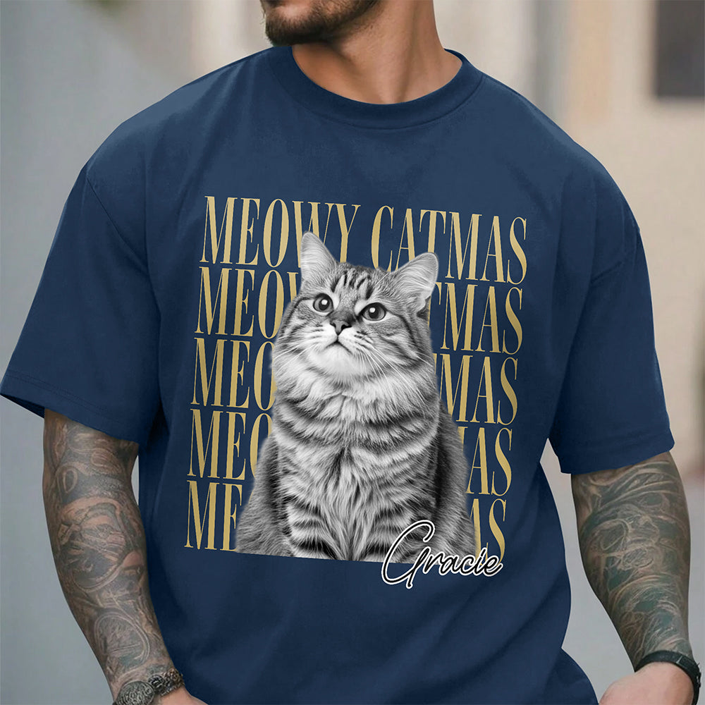 Personalized Vintage Dog Cat Photo Merry Christmas Comfort Shirt Gift For Cat Lovers HA75 922112