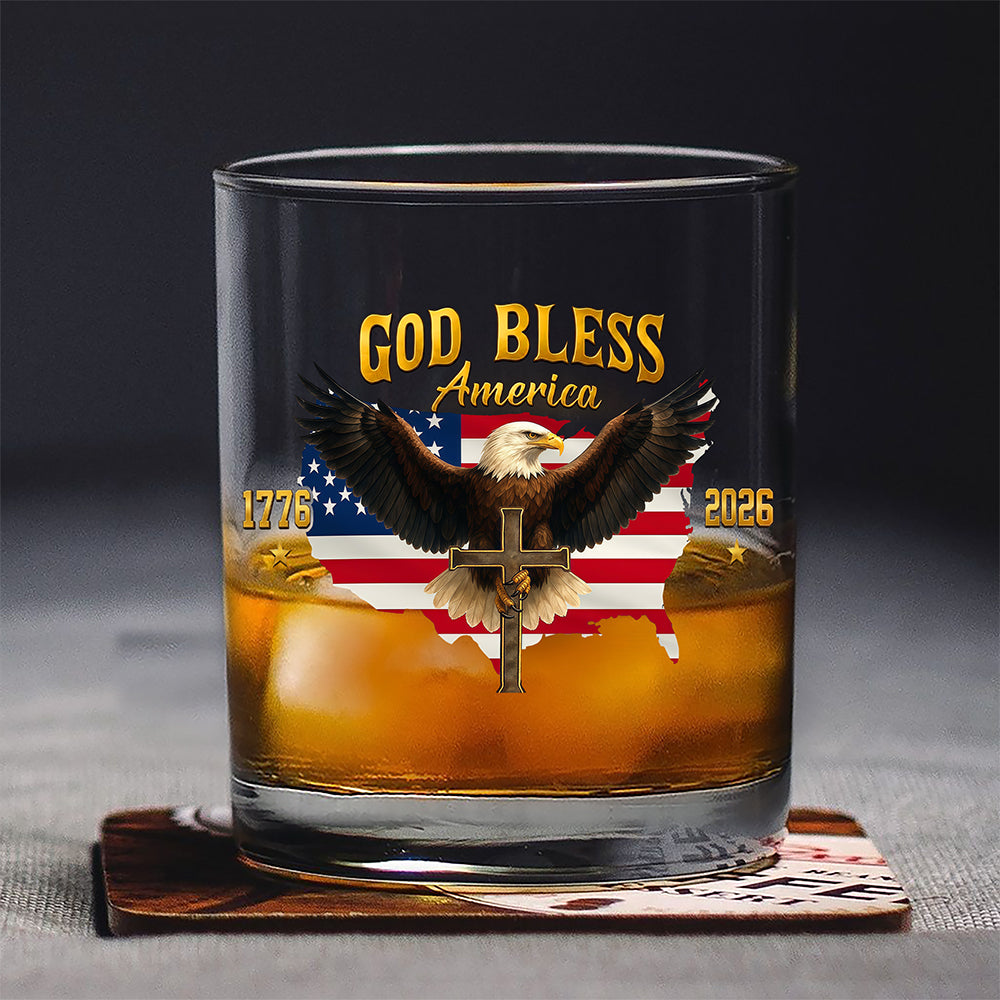 Custom Name God Bless US 250th Anniversary 1776-2026 Eagle Whiskey Glass HO82 902258