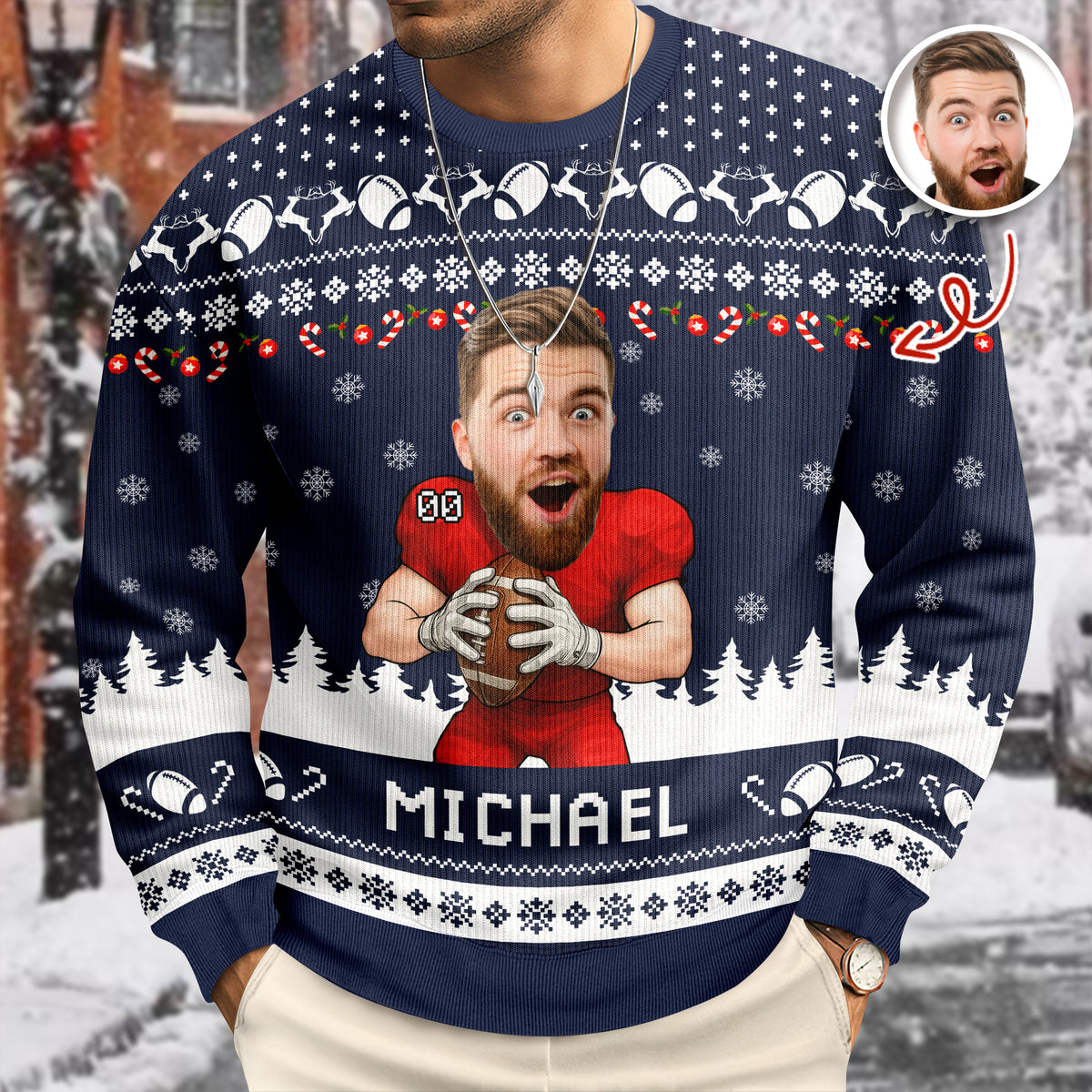 Custom Photo American Football Player Ugly Sweater Christmas Gift For Football Lovers CH07 899672