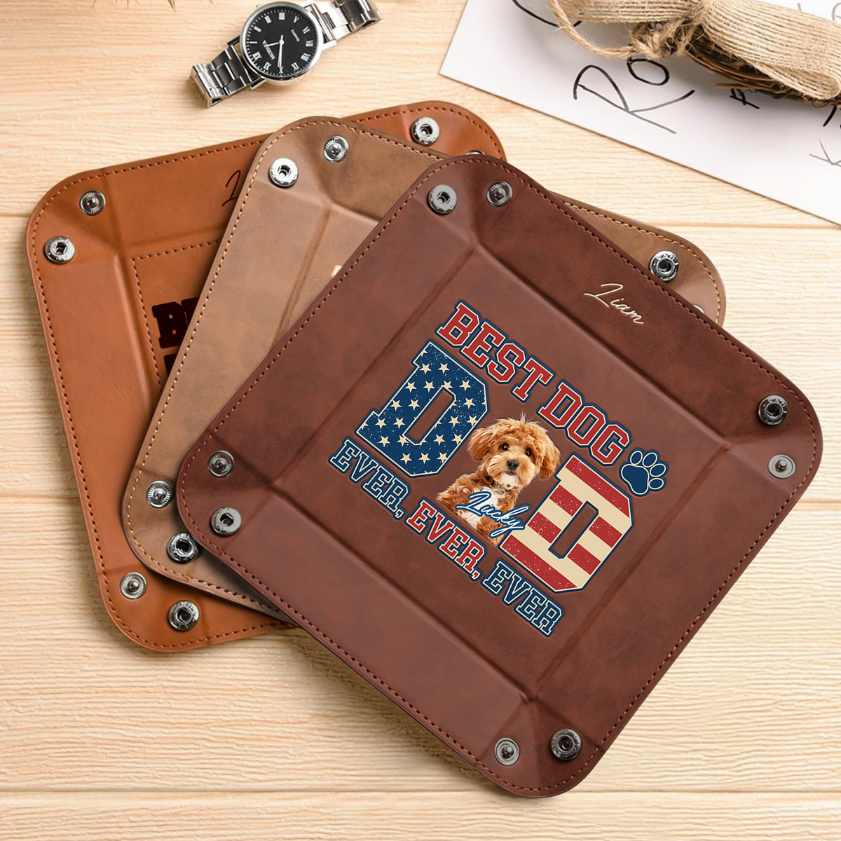 Custom Photo Best Dog Dad Ever Ever Ever Leather Valet Tray LM32 893613