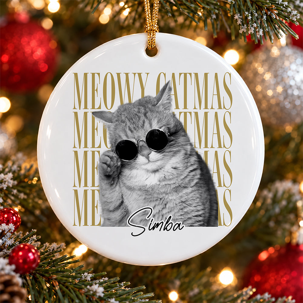 Personalized Vintage Dog Cat Photo Merry Christmas Ceramic Ornament HA75 919280