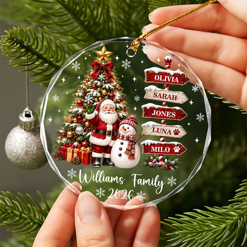 Custom Family Name & Year Christmas Tree Glass Ornament Santa Snowman Holiday Keepsake LM32 670193