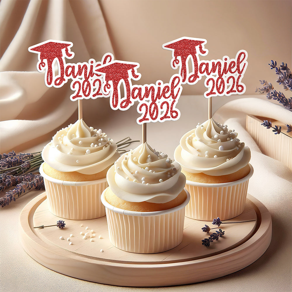 Personalised Class Of 2026 Glitter Bachelor Cap Cupcake Topper - Graduation Party Decorations for Graduates HO82 901492