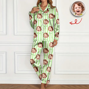 Custom Photo With Stripe Personalized Satin Pajamas Gift For Family HO82 900764