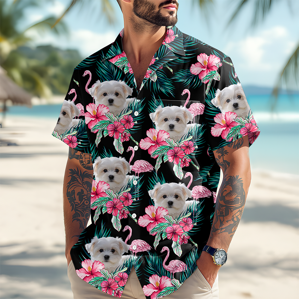 Custom Funny Photo Dog Flamingo Hawaii Shirt HA75 892226