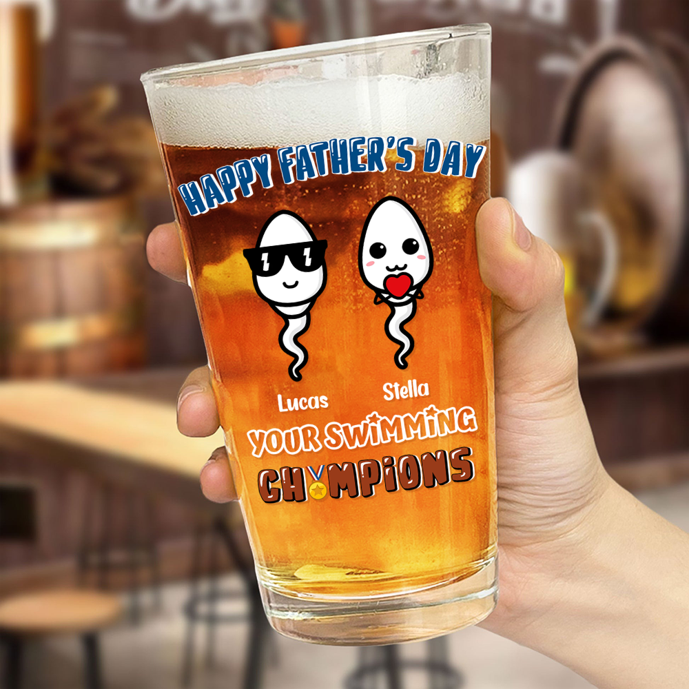 Happy Father's Day Your Swimming Champion Personalized Beer Glass Funny Father's Day Gift CH07 895362