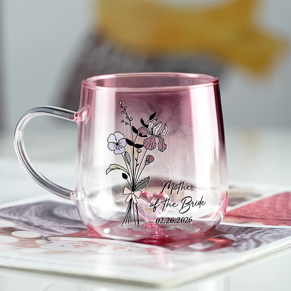Personalized Mother of the Bride & Groom Pink Gradient Glass Mug, Wedding Gift for Mother HO82 901772