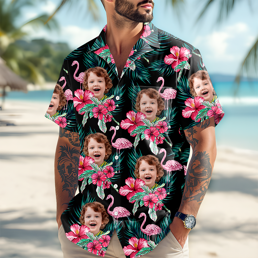 Custom Funny Photo Kid Flamingo Hawai Shirt Summer Gift, Family Gift HA75 892450