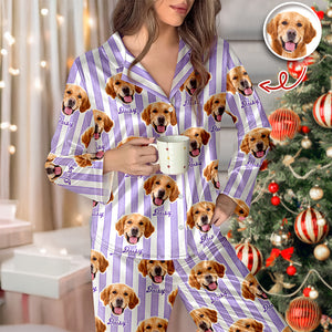 Custom Dog Photo With Stripe Personalized Satin Pajamas For Dog Lover HO82 900762