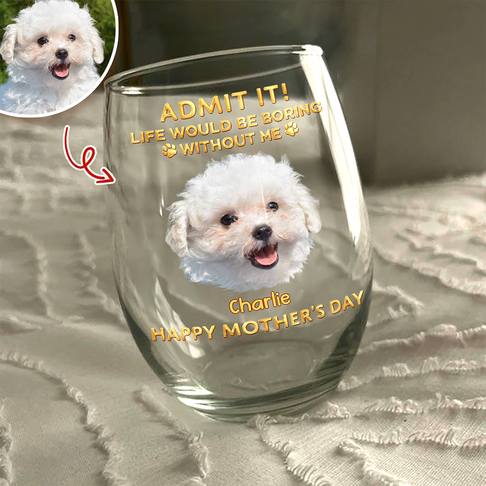 Custom Pet Photo Life Would Be Boring Without Me Photo Wine Glass HA75 920718