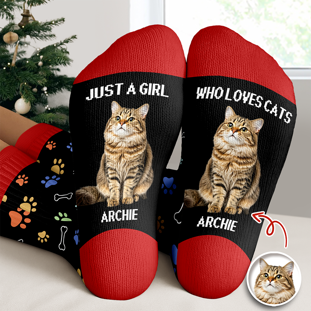 Custom Photo Just A Girl Who Loves Cats Crew Socks HA75 897196