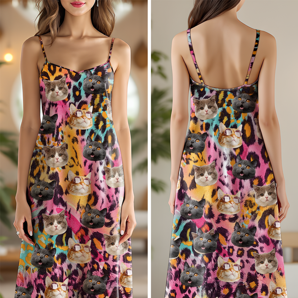 Custom Photo Cat And Leopard Summer Hawaii Maxi Dress For Cat Lovers LM32 893331