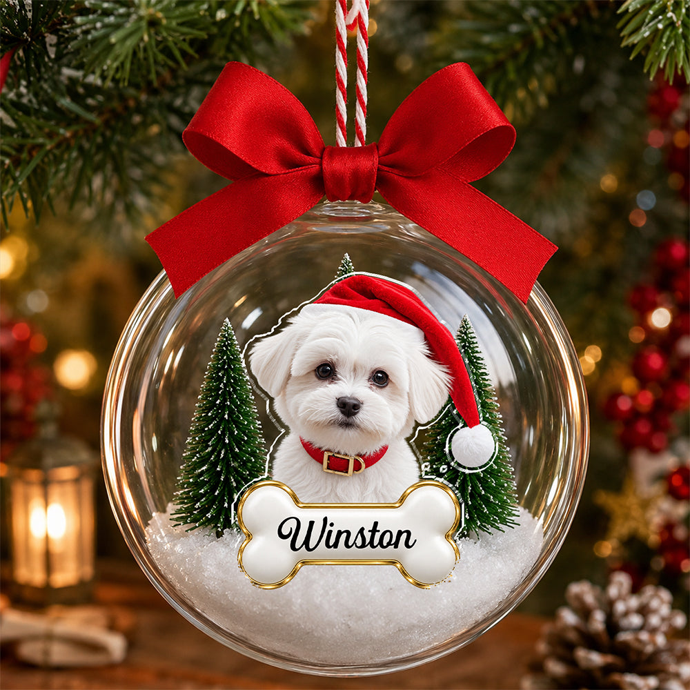 Custom Dog Photo & Name 3D Acrylic Ball Ornament CH07 180410