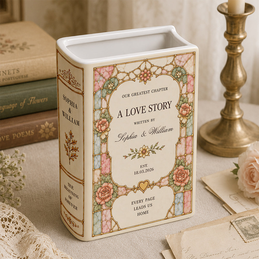 Personalised Wedding Toile De Jouy Ceramic Book Vase Bridal Shower Gift, Engagement Gift CH07 180192